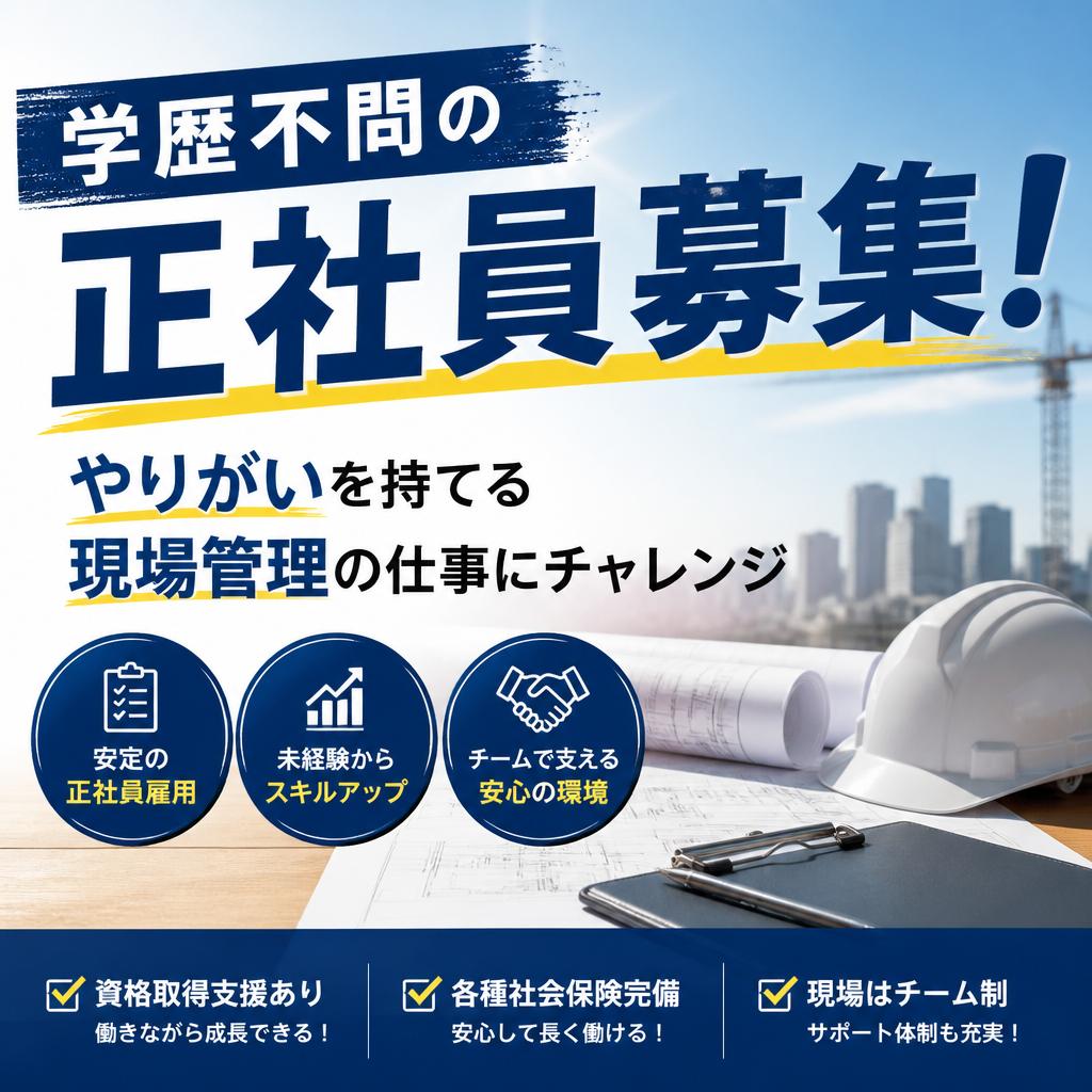 学歴不問の正社員募集！やりがいを持てる現場管理の仕事にチャレンジ
