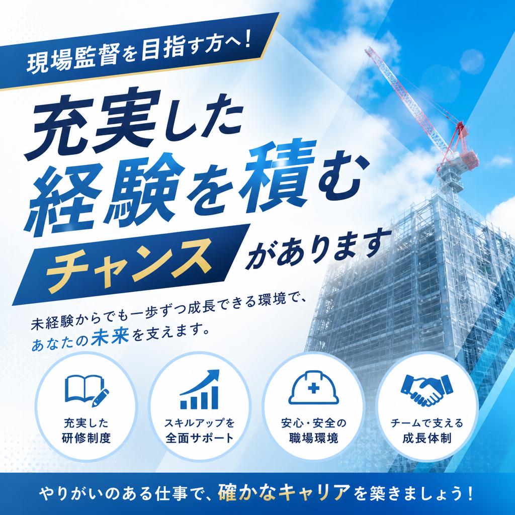 現場監督を目指す方へ！充実した経験を積むチャンスがあります