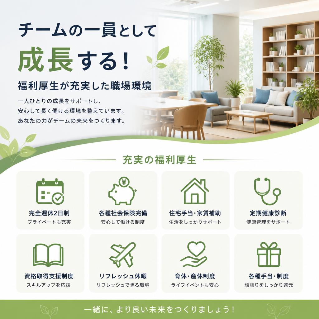 チームの一員として成長する！福利厚生が充実した職場環境