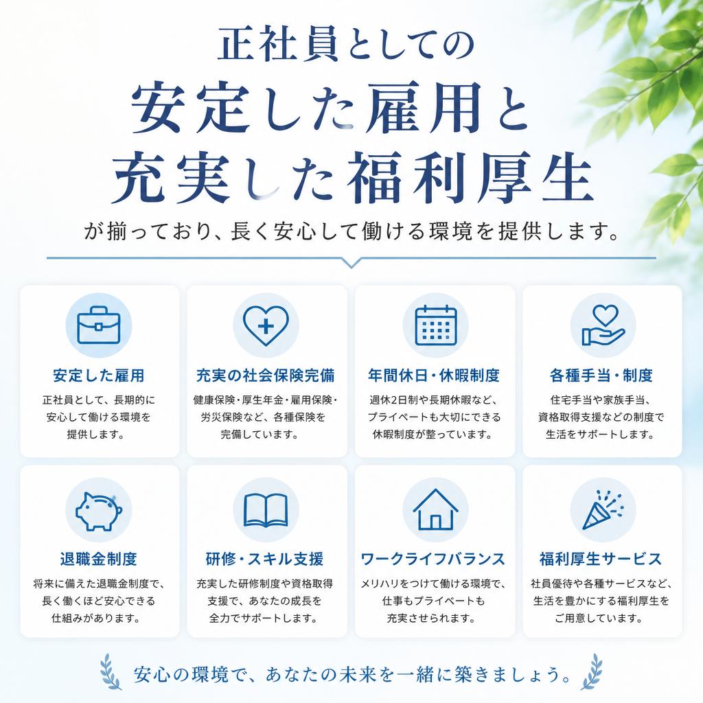 充実した福利厚生で安心して働ける