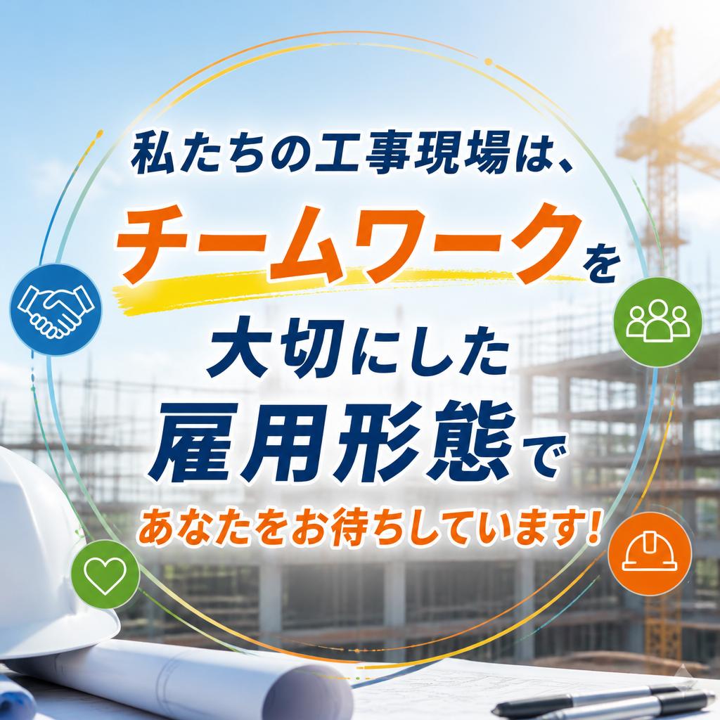 私たちの工事現場は、チームワークを大切にした雇用形態であなたをお待ちしています！